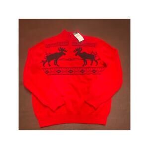 NWT Chaps Men’s Medium Moose Fair Isle 1/4-Zip Red Sweater Fall Winter Cabincore